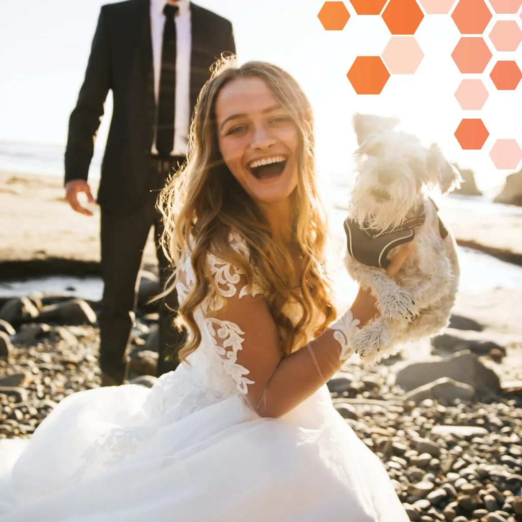 girl at wedding with dog